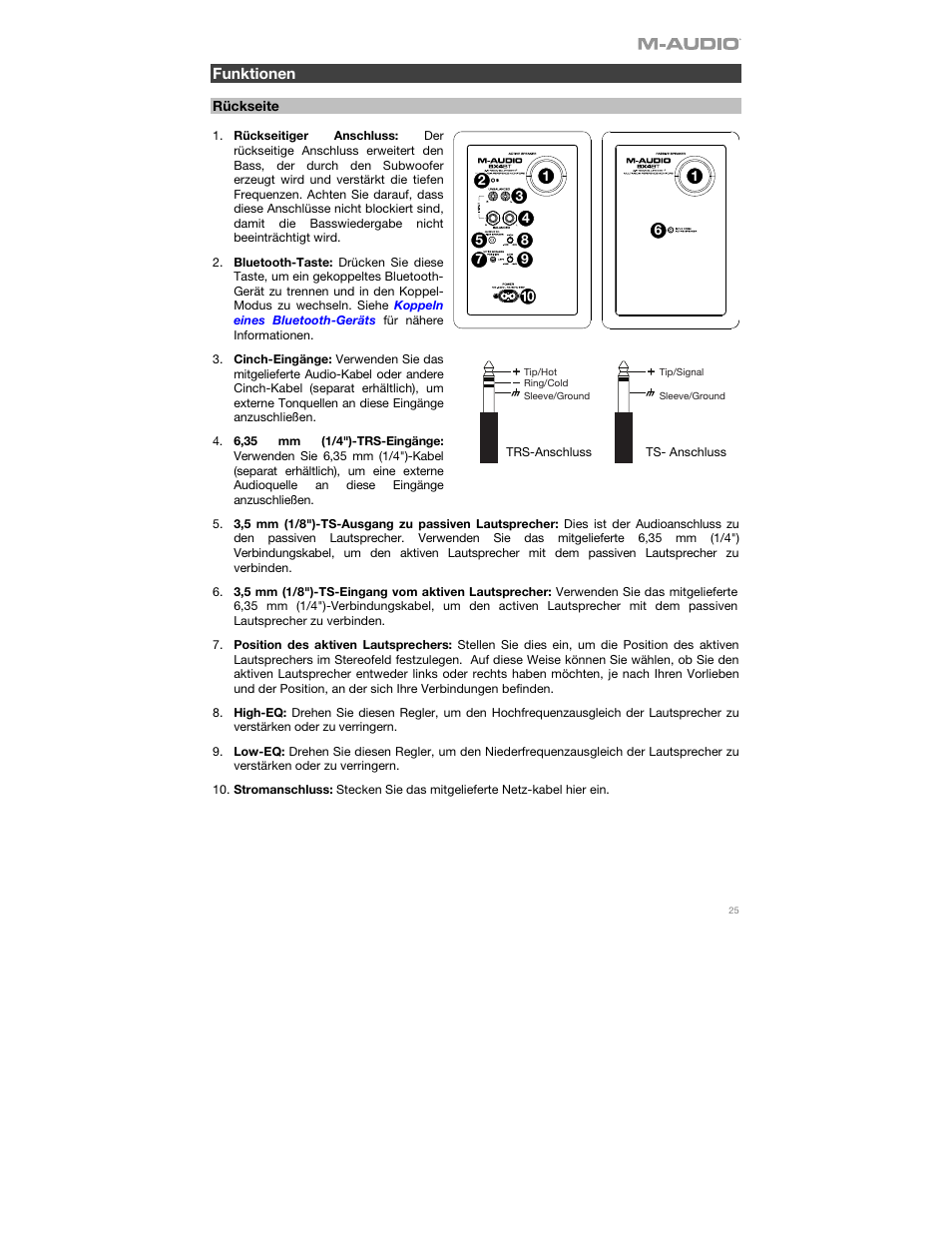 Funktionen, Rückseite | M-AUDIO BX4BT 4.5" 120W Studio Monitors (Pair) User Manual | Page 25 / 28