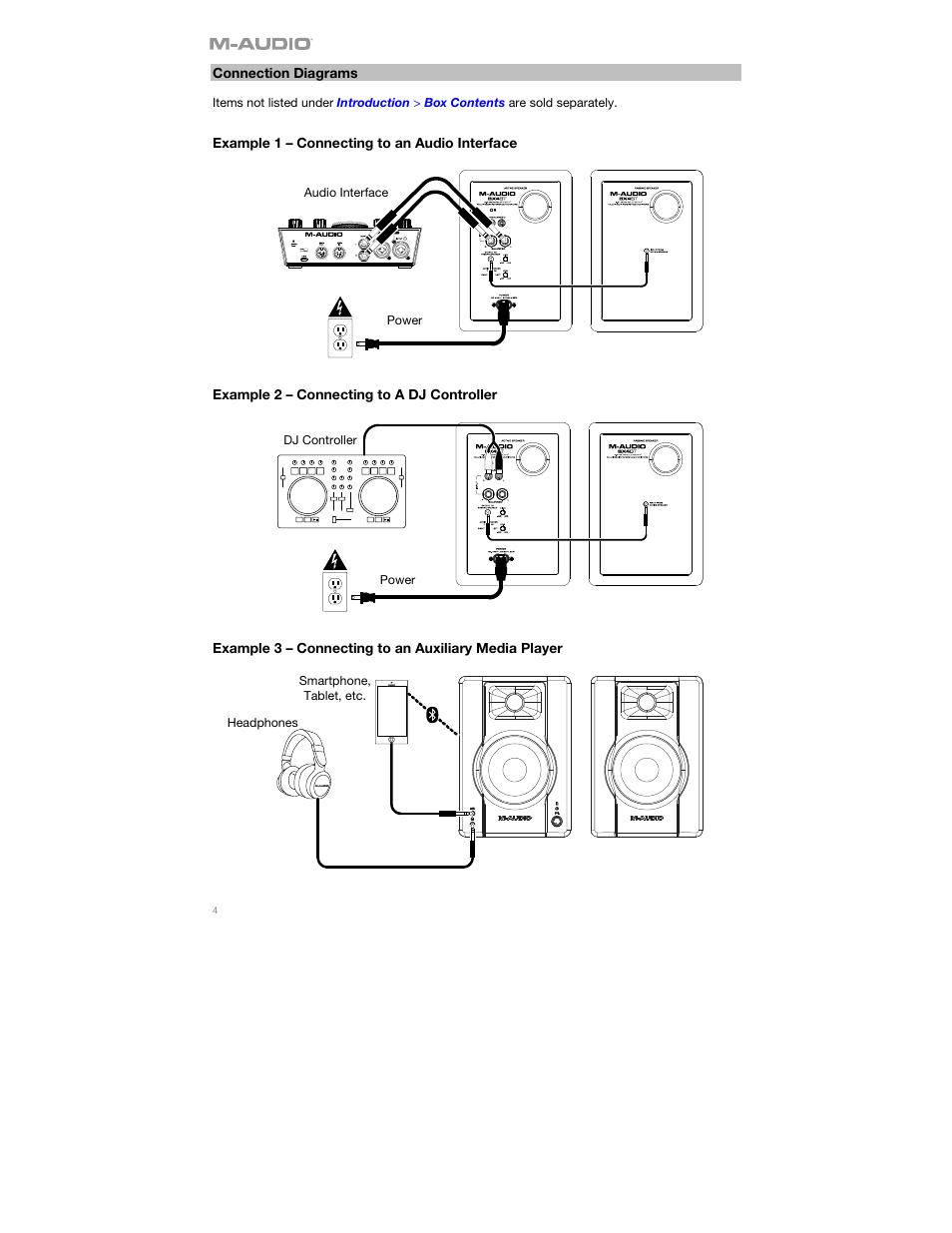 Connection diagrams | M-AUDIO BX4BT 4.5" 120W Studio Monitors (Pair) User Manual | Page 4 / 28