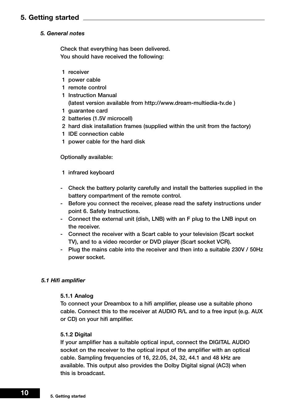 10 5. getting started | Dream Vision DM 7000-S User Manual | Page 10 / 70