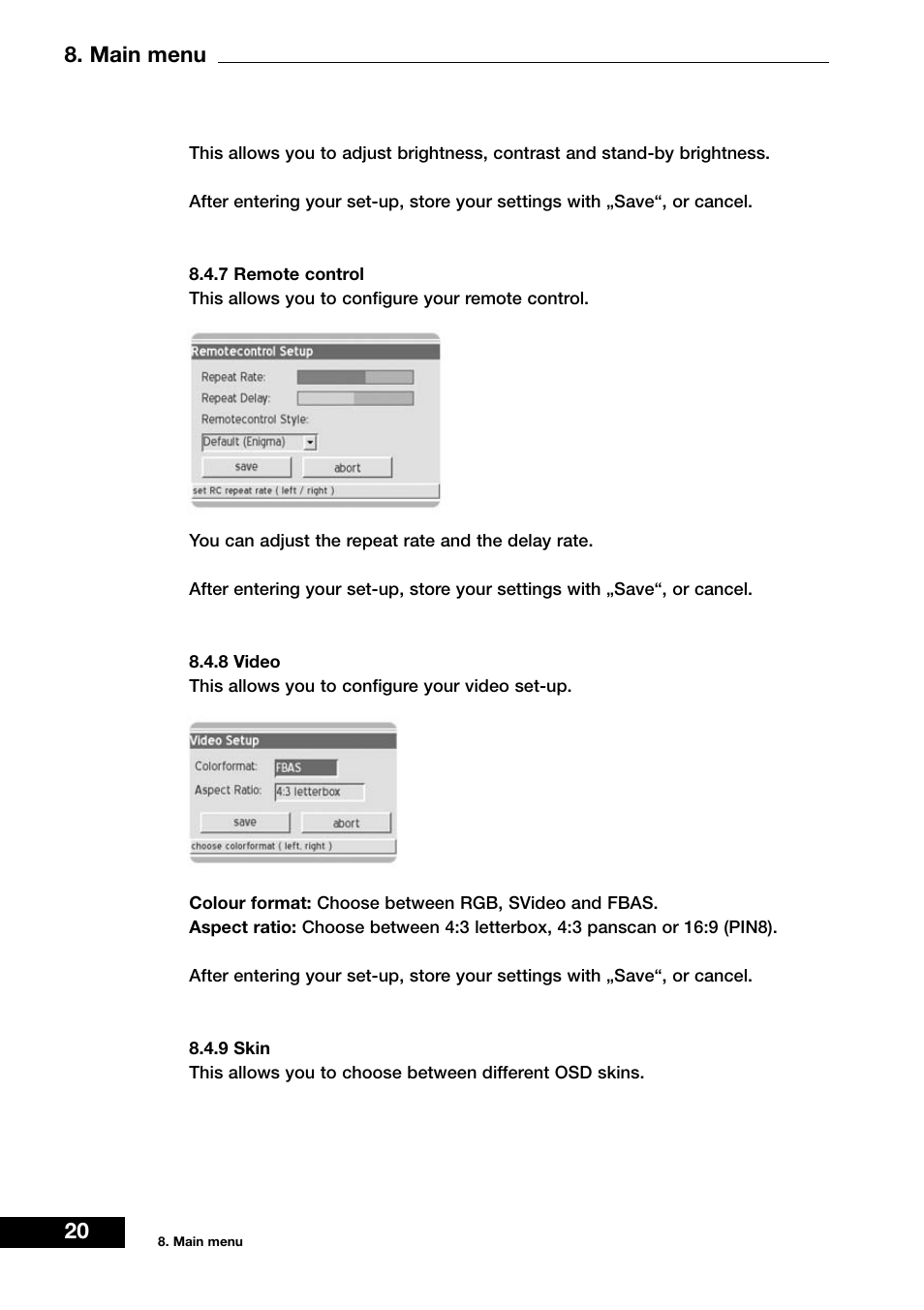 20 8. main menu | Dream Vision DM 7000-S User Manual | Page 20 / 70