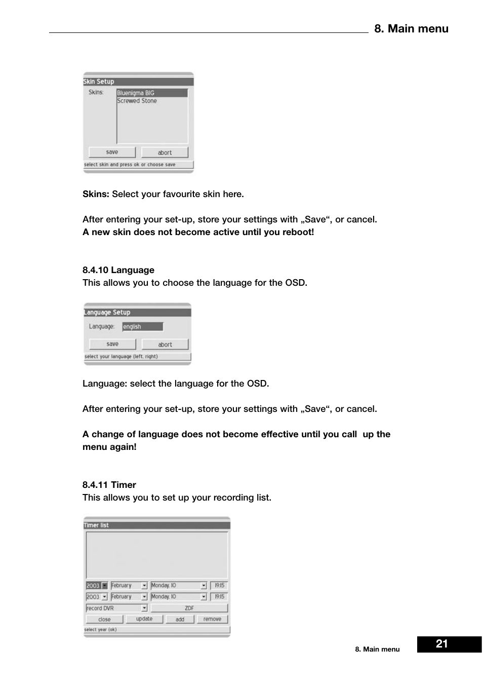 Main menu 21 | Dream Vision DM 7000-S User Manual | Page 21 / 70