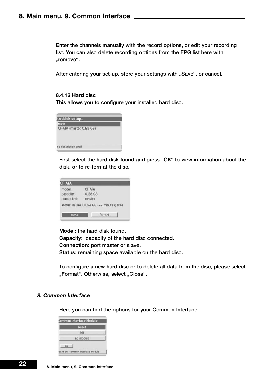 22 8. main menu, 9. common interface | Dream Vision DM 7000-S User Manual | Page 22 / 70