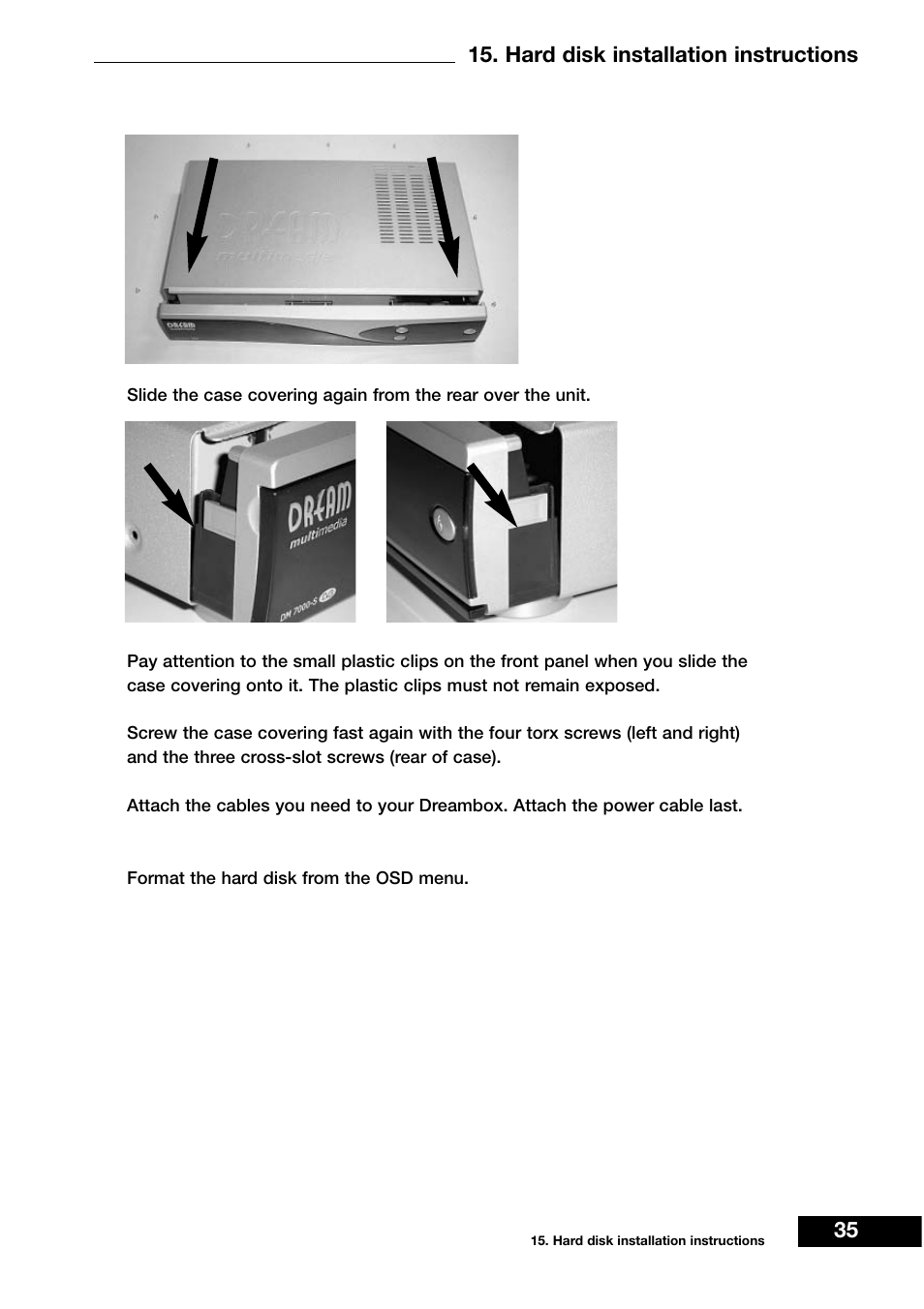 Hard disk installation instructions 35 | Dream Vision DM 7000-S User Manual | Page 35 / 70
