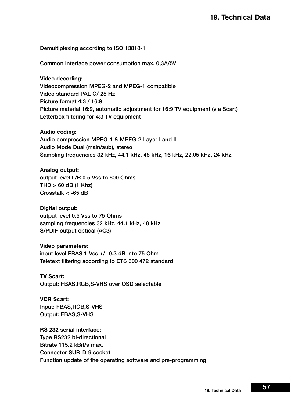 Technical data 57 | Dream Vision DM 7000-S User Manual | Page 57 / 70