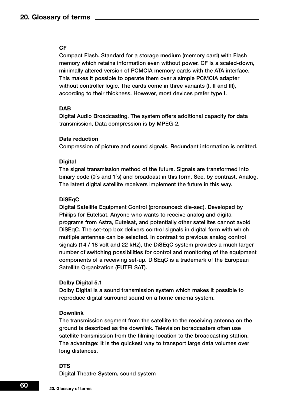 60 20. glossary of terms | Dream Vision DM 7000-S User Manual | Page 60 / 70