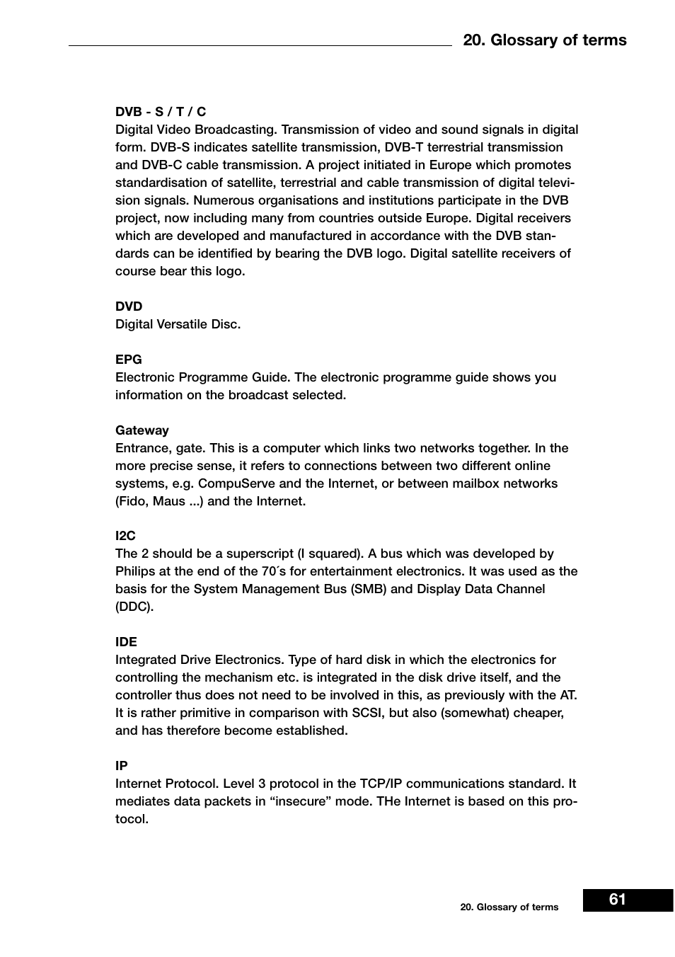Glossary of terms 61 | Dream Vision DM 7000-S User Manual | Page 61 / 70