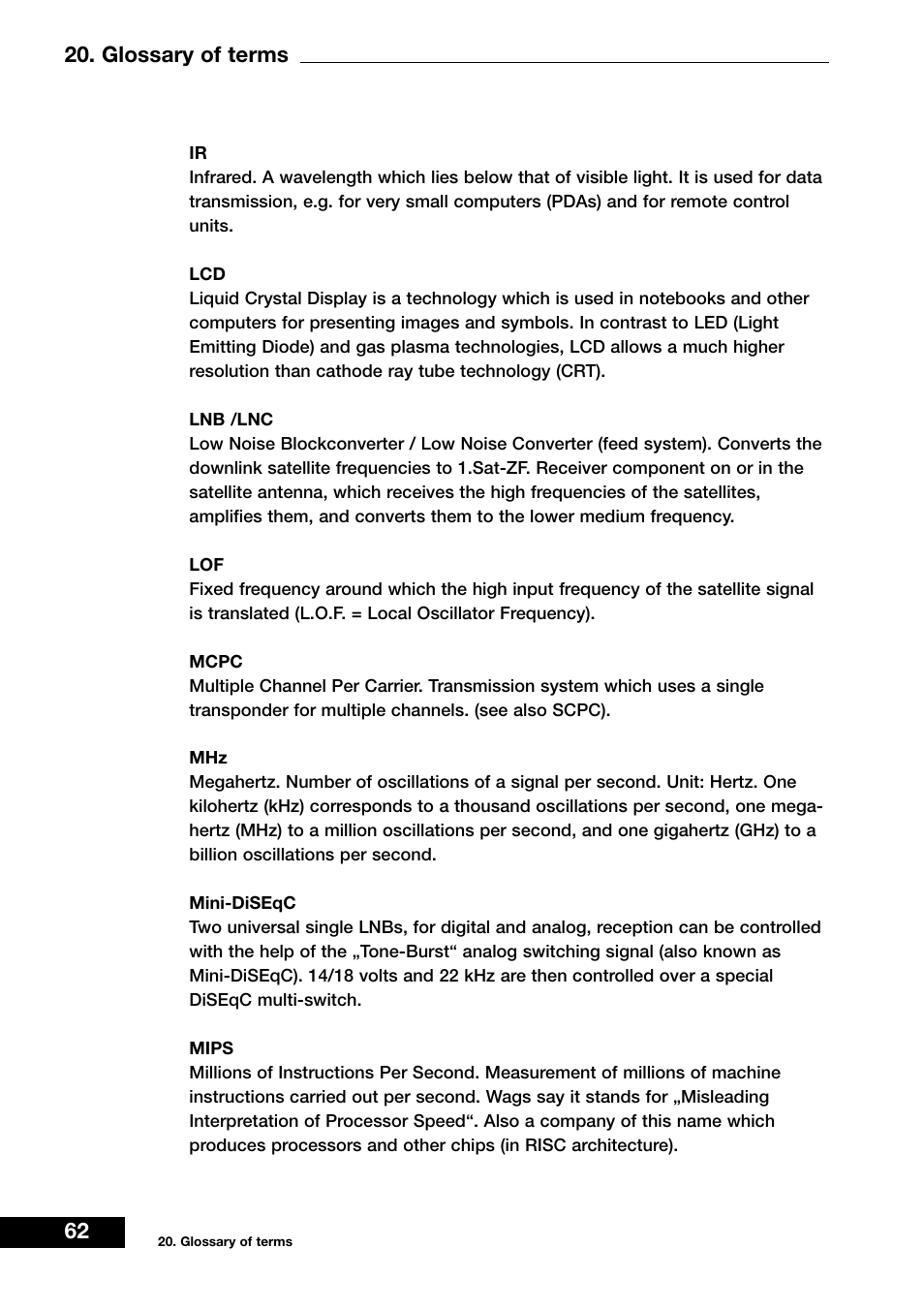 62 20. glossary of terms | Dream Vision DM 7000-S User Manual | Page 62 / 70