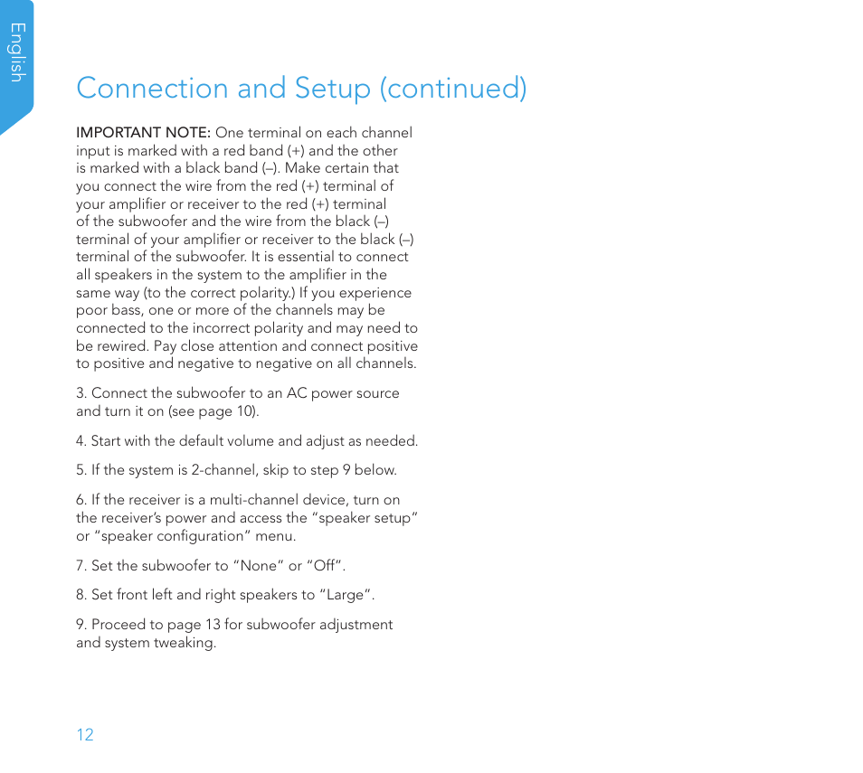 Connection and setup (continued) | Definitive Technology 1x8"Longthrow Woofer and 2-8" Radiators (Black) User Manual | Page 13 / 138