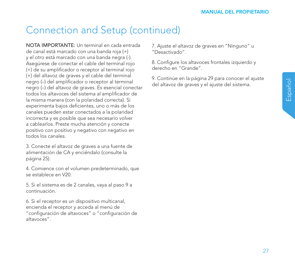 Connection and setup (continued) | Definitive Technology 1x8"Longthrow Woofer and 2-8" Radiators (Black) User Manual | Page 28 / 138