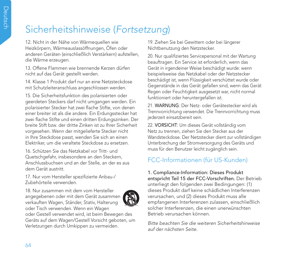 Sicherheitshinweise ( fortsetzung ) | Definitive Technology 1x8"Longthrow Woofer and 2-8" Radiators (Black) User Manual | Page 65 / 138