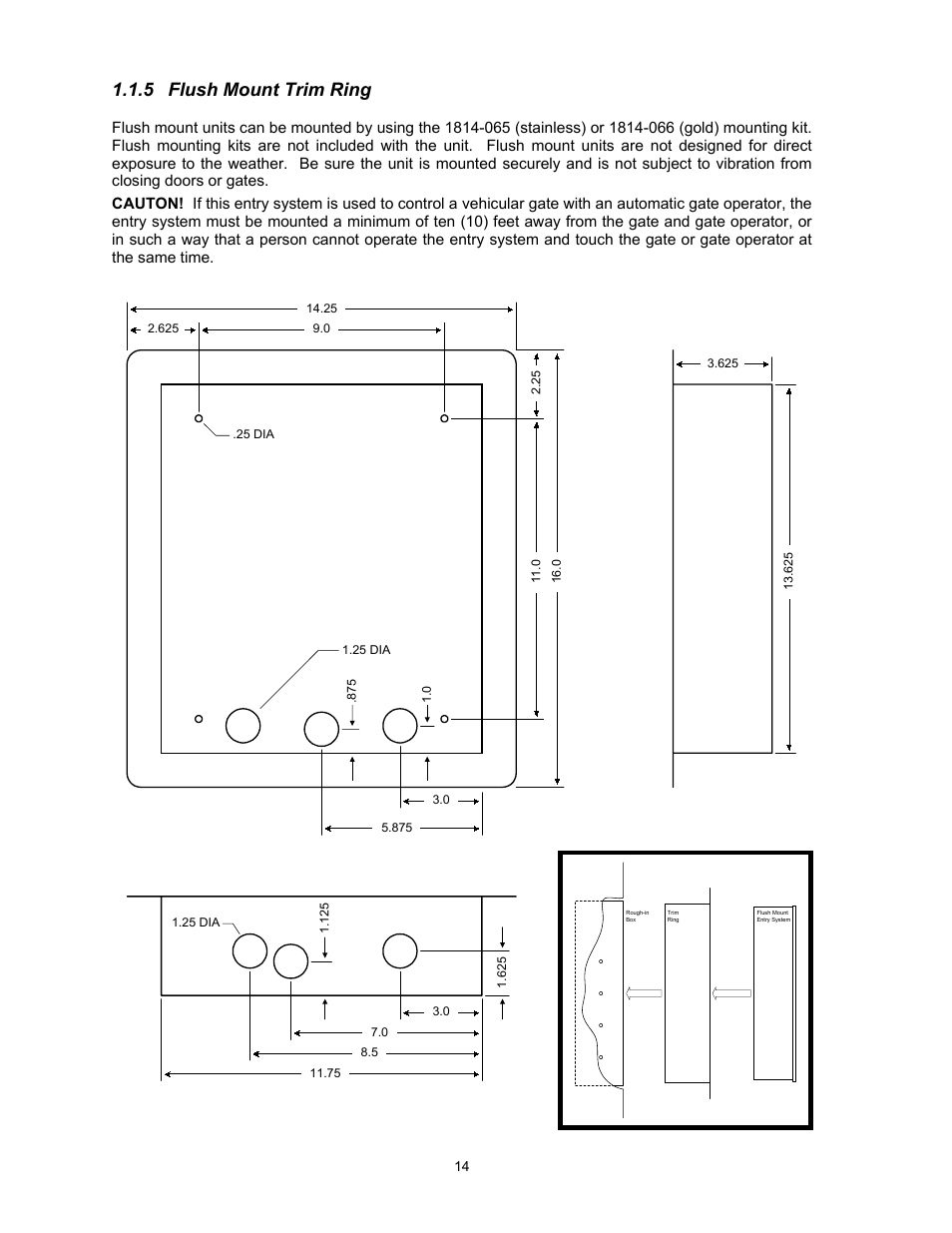 6flush mount surface mounting kit, 5 flush mount trim ring | DoorKing 1817 User Manual | Page 14 / 67