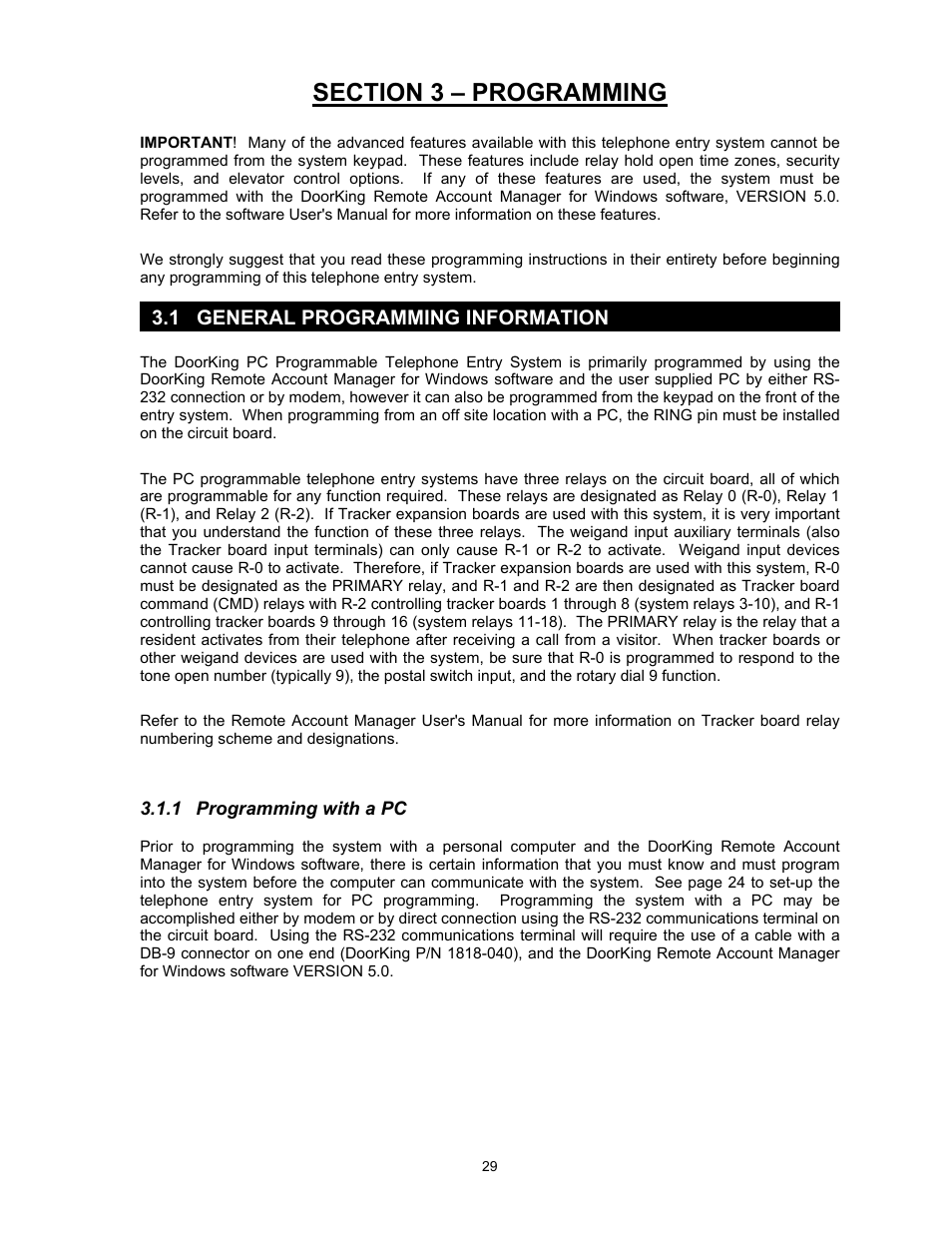 1programming with a pc | DoorKing 1817 User Manual | Page 29 / 67