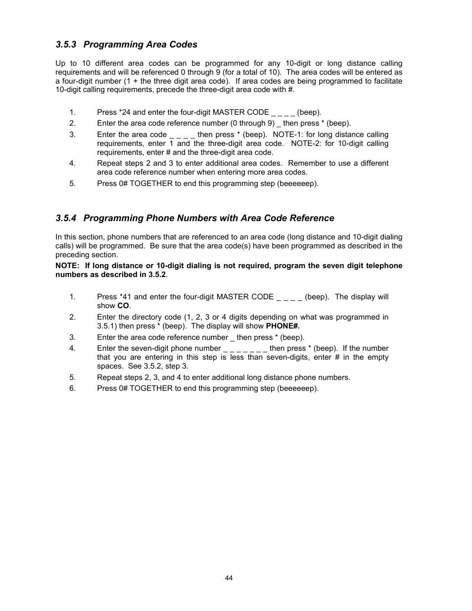 3programming area codes | DoorKing 1817 User Manual | Page 44 / 67