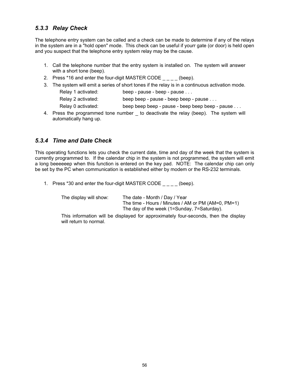 3relay check, 4time and date check | DoorKing 1817 User Manual | Page 56 / 67