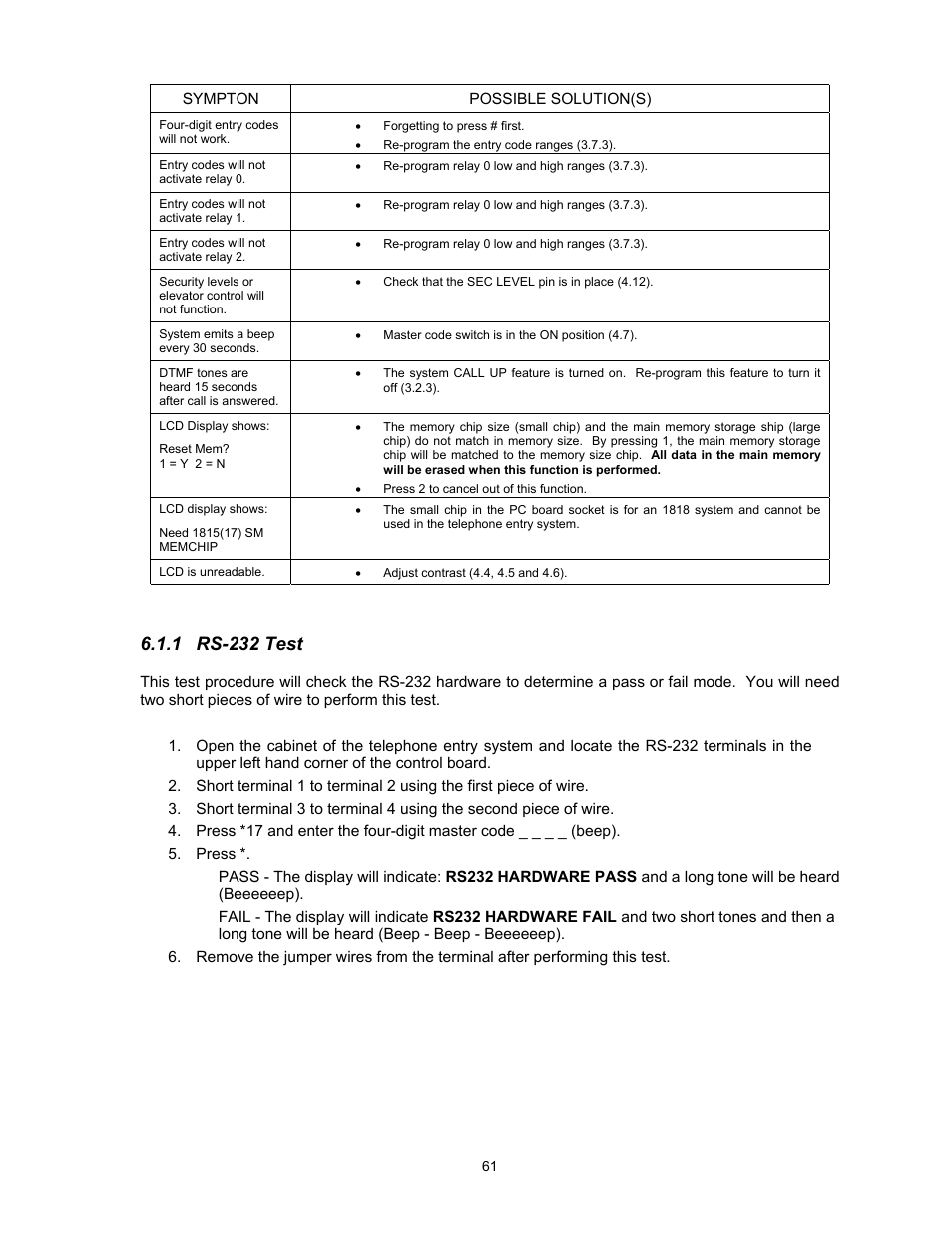 1 rs-232 test | DoorKing 1817 User Manual | Page 61 / 67