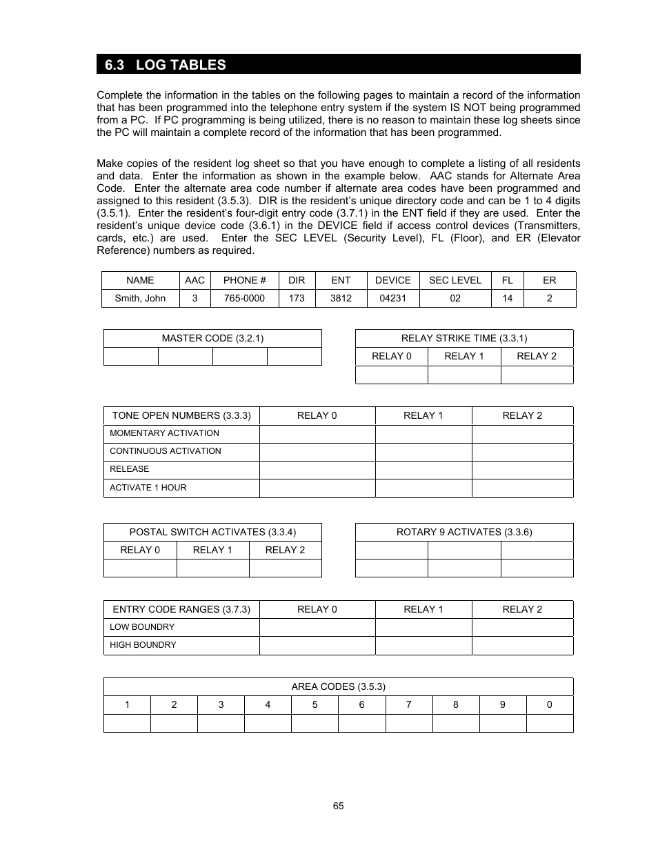 3 log tables | DoorKing 1817 User Manual | Page 65 / 67