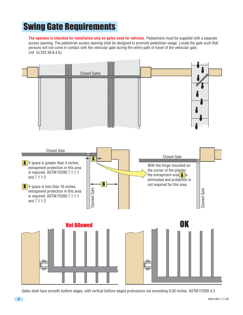 Swing gate requirements, Not allowed | DoorKing 6100 User Manual | Page 10 / 42
