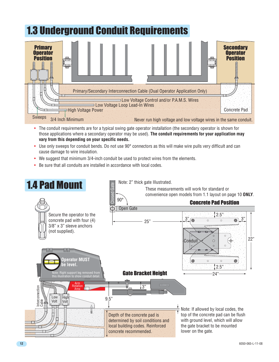 3 underground conduit requirements 1.4 pad mount | DoorKing 6100 User Manual | Page 14 / 42