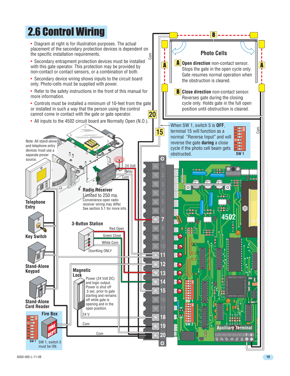 6 control wiring | DoorKing 6100 User Manual | Page 21 / 42