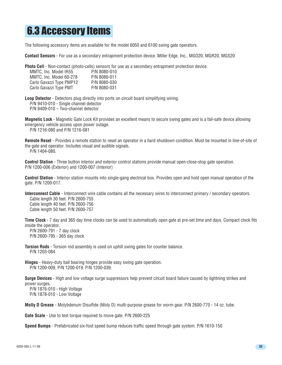 3 accessory items | DoorKing 6100 User Manual | Page 37 / 42