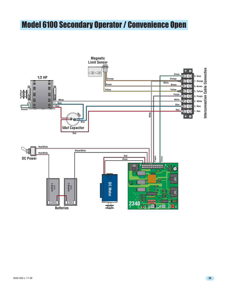 Model 6100 secondary operator / convenience open, Magnetic limit sensor, Dc power batteries | DoorKing 6100 User Manual | Page 41 / 42