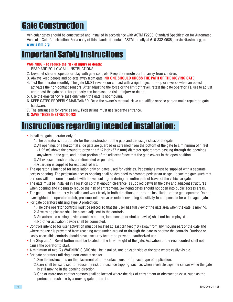 Important safety instructions | DoorKing 6100 User Manual | Page 6 / 42