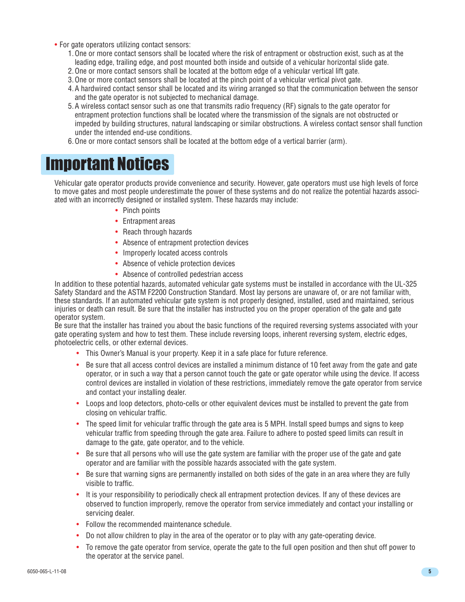 Important notices | DoorKing 6100 User Manual | Page 7 / 42