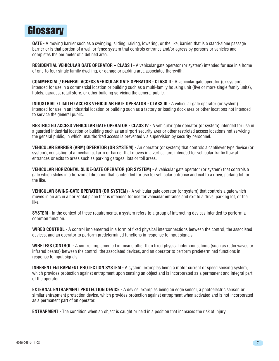 Glossary | DoorKing 6100 User Manual | Page 9 / 42