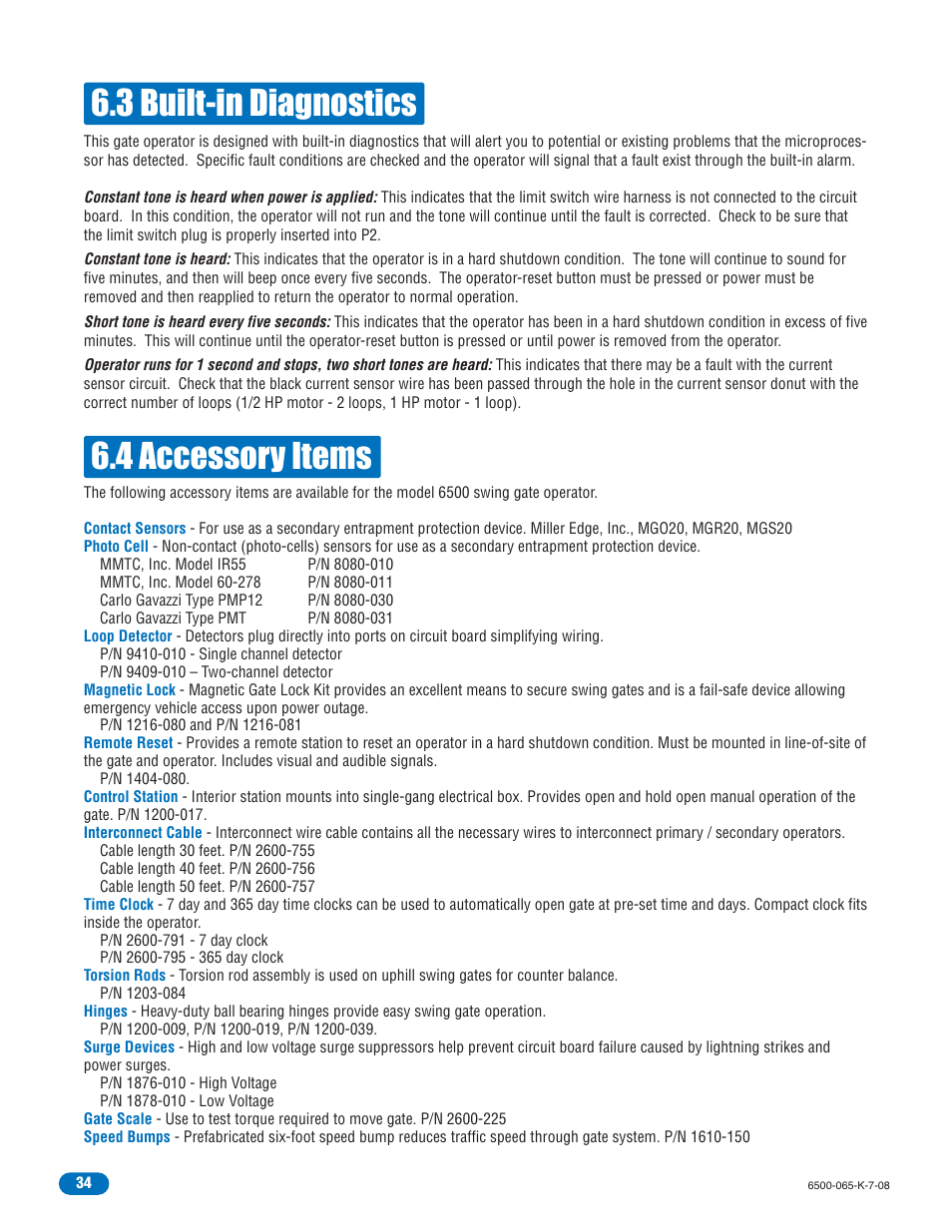 4 accessory items, 3 built-in diagnostics | DoorKing 6500 User Manual | Page 36 / 48