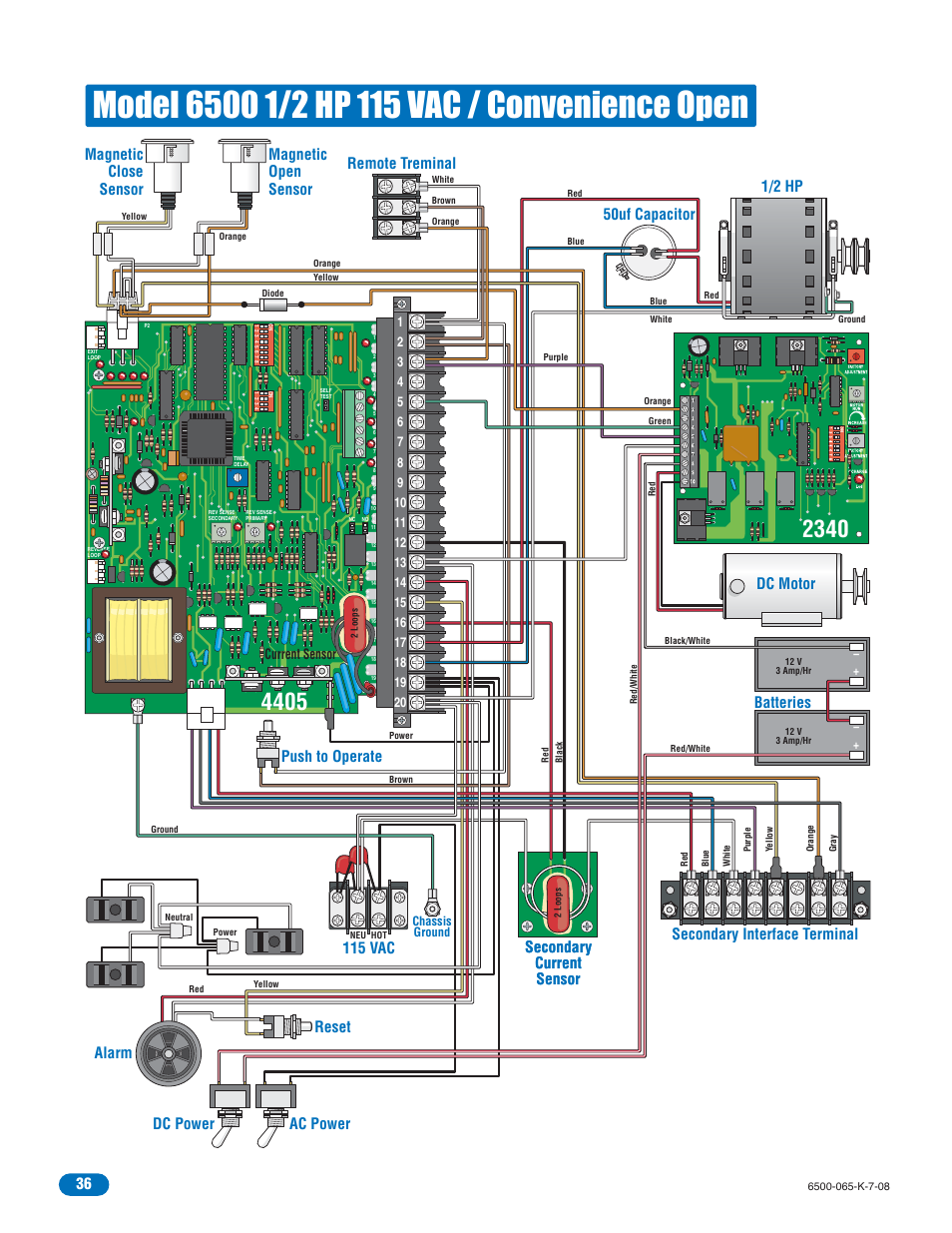 Secondary current sensor, Magnetic close sensor, Dc motor secondary current sensor | Remote treminal, Current sensor | DoorKing 6500 User Manual | Page 38 / 48