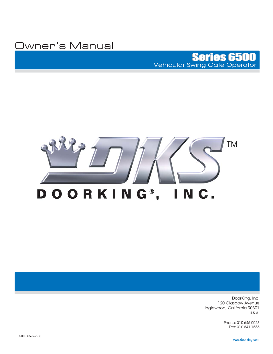 Owner’s manual, Series 6500 | DoorKing 6500 User Manual | Page 48 / 48