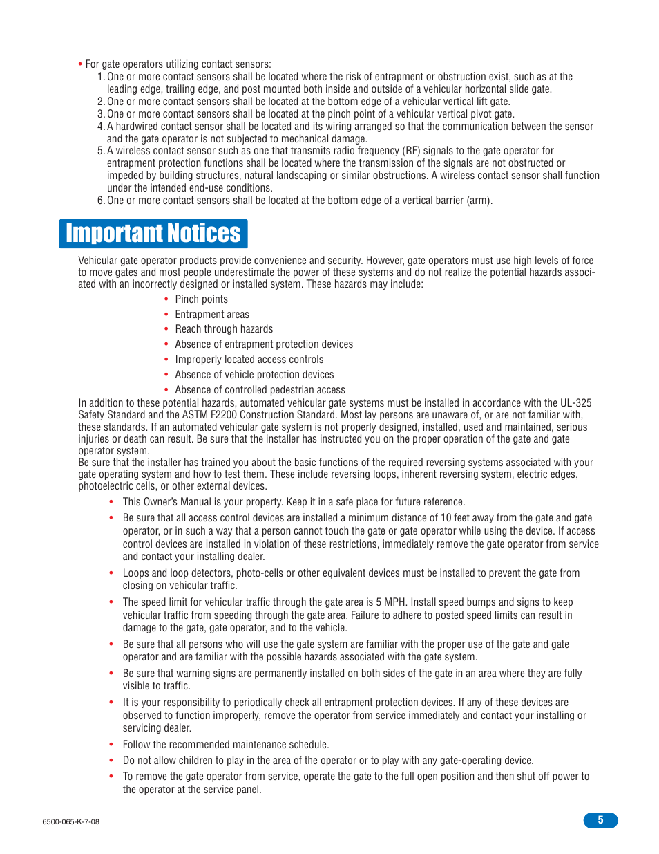 Important notices | DoorKing 6500 User Manual | Page 7 / 48