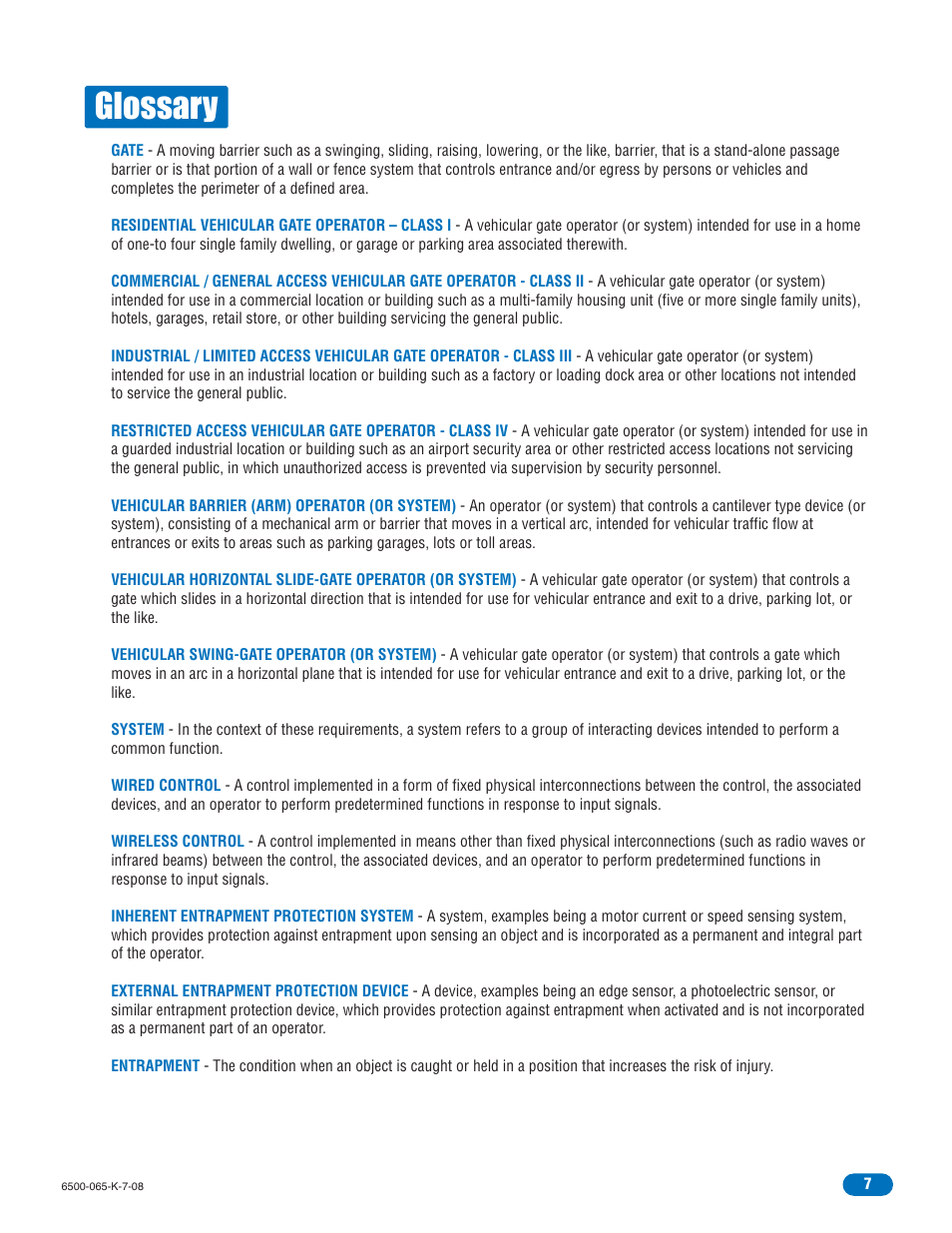 Glossary | DoorKing 6500 User Manual | Page 9 / 48