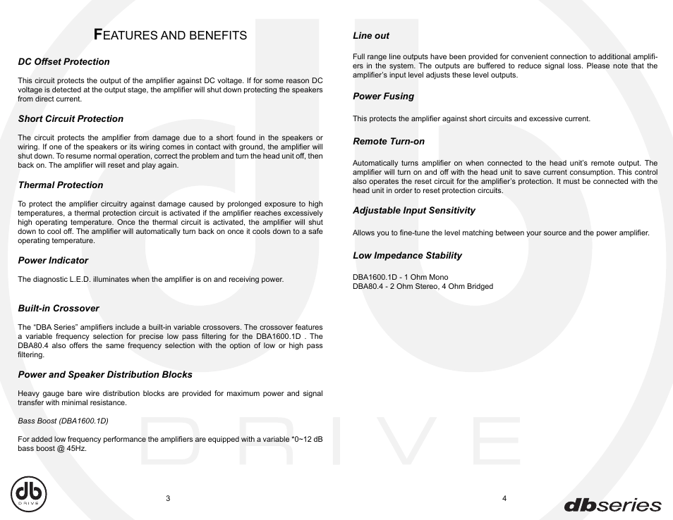 Dba_e3-4, Eatures and benefits | DB Drive DBA80.4 User Manual | Page 11 / 16