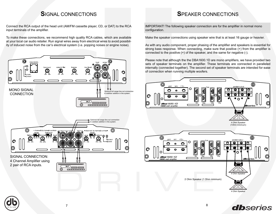 Dba_e7-8, Ignal connections, Peaker connections | DB Drive DBA80.4 User Manual | Page 13 / 16