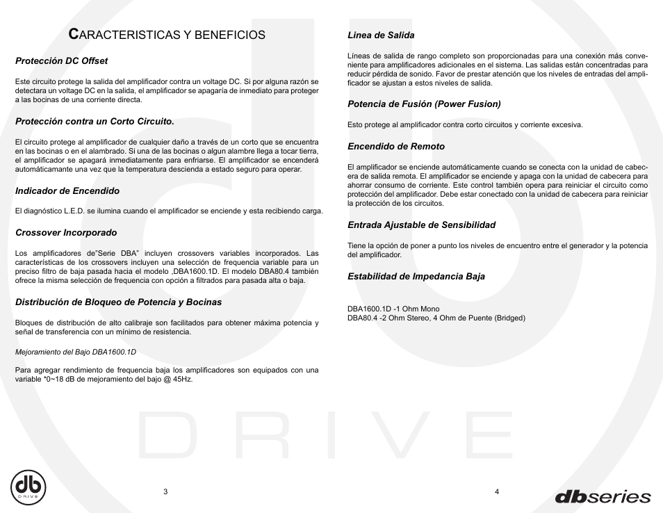 Dba_sp3-4, Aracteristicas y beneficios | DB Drive DBA80.4 User Manual | Page 3 / 16