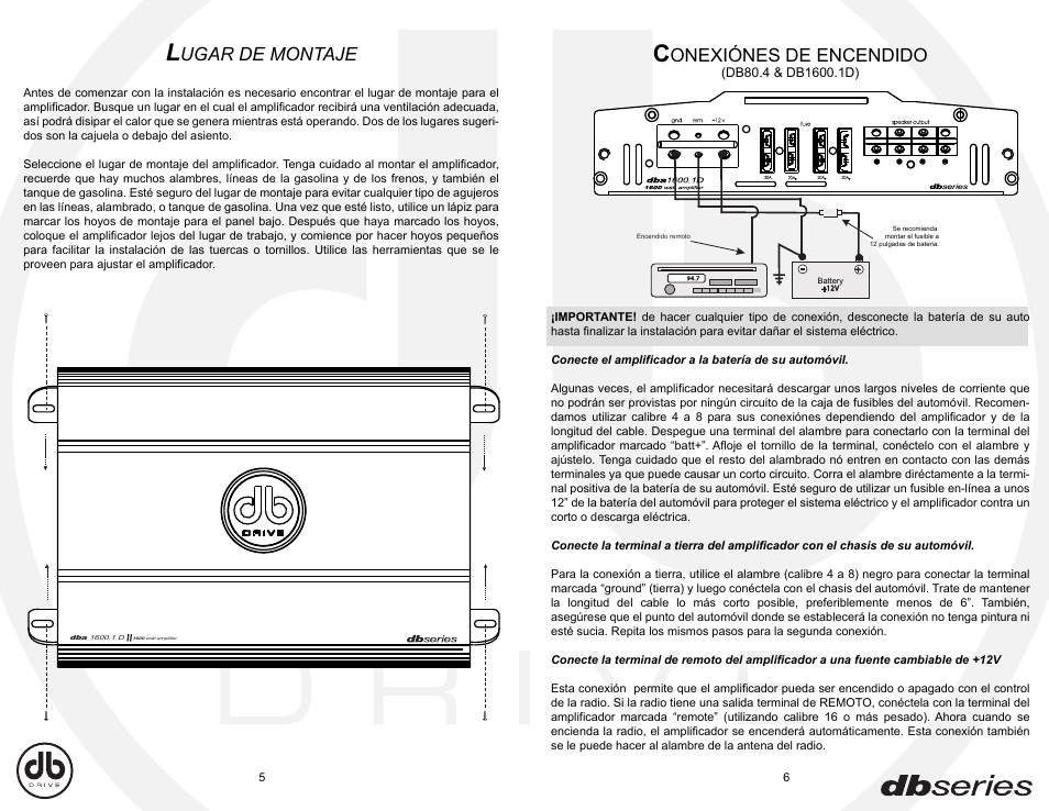 Dba_sp5-6, Ugar de montaje, Onexiónes de encendido | DB Drive DBA80.4 User Manual | Page 4 / 16