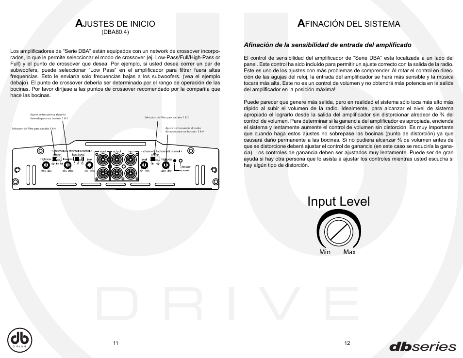 Dba_sp11-12, Input level, Justes de inicio | Finación del sistema | DB Drive DBA80.4 User Manual | Page 7 / 16