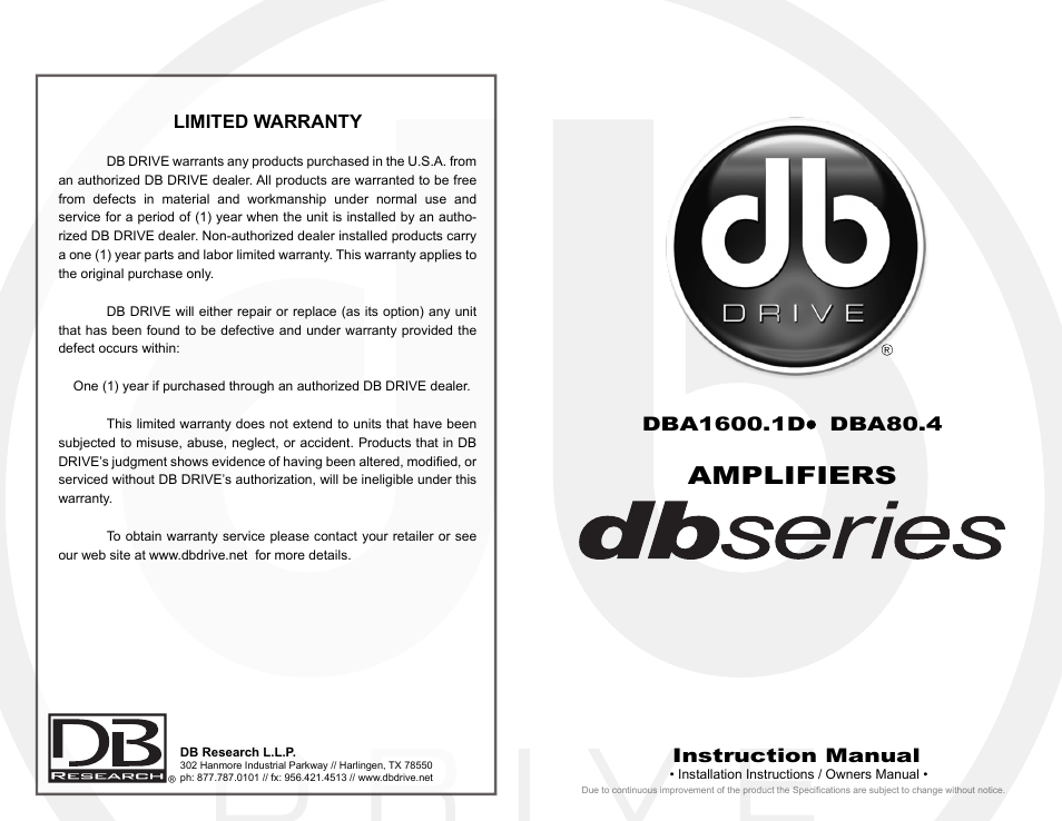 Dbaseriesamp_manuals english, Dba_ecover, Amplifiers | Instruction manual | DB Drive DBA80.4 User Manual | Page 9 / 16