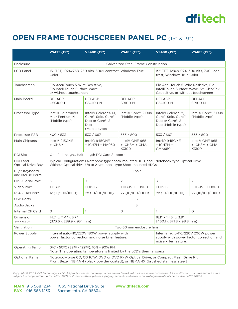 Open frame touchscreen panel pc | DFI Technologies VS 15 User Manual | Page 2 / 2