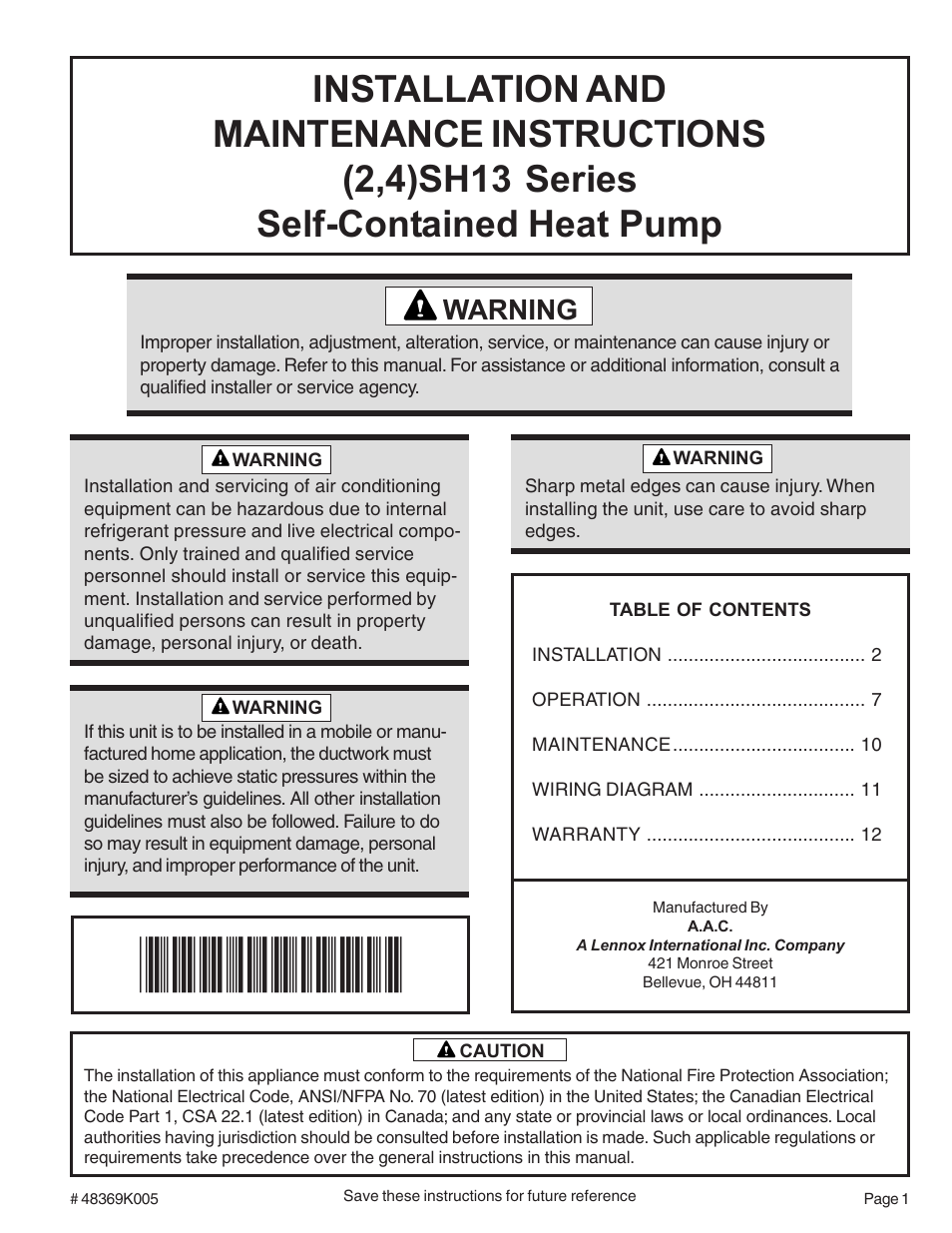 Ducane (HVAC) (2/4)SH13 User Manual | 12 pages