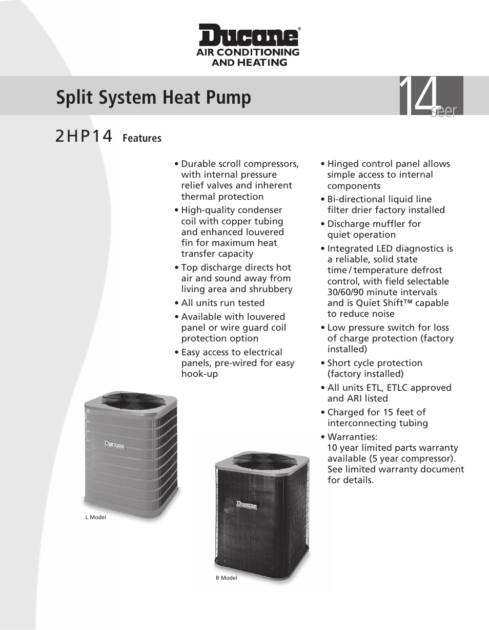 Ducane (HVAC) 2HP14 User Manual | 8 pages