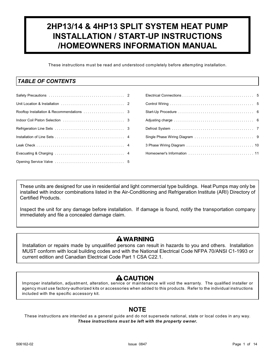 Ducane (HVAC) 2HP13/14 User Manual | 14 pages