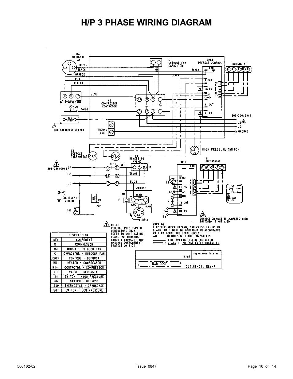 H/p 3 phase wiring diagram | Ducane (HVAC) 2HP13/14 User Manual | Page 10 / 14