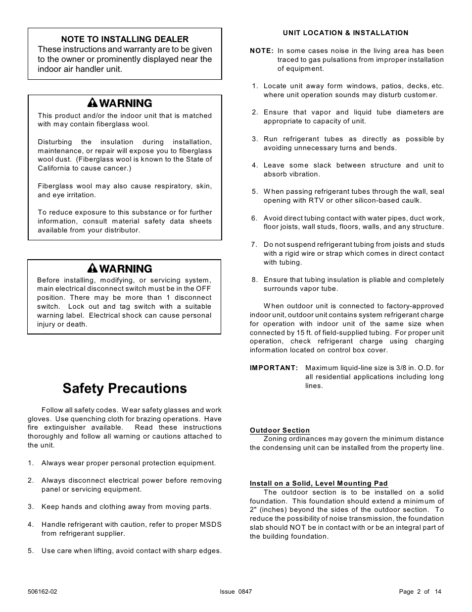 Safety precautions | Ducane (HVAC) 2HP13/14 User Manual | Page 2 / 14