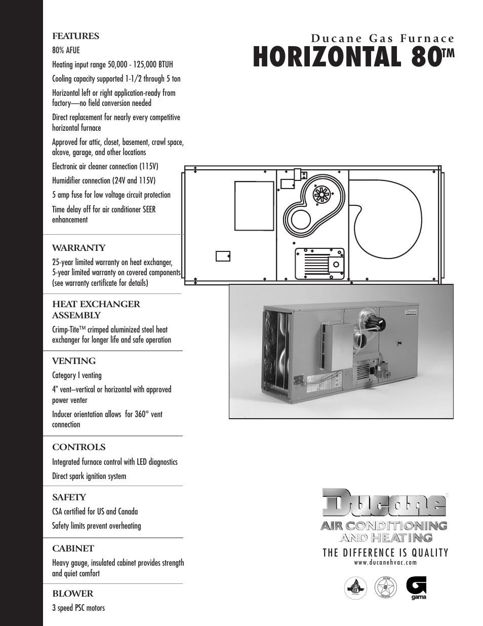Ducane (HVAC) Horizontal 80 User Manual | 4 pages