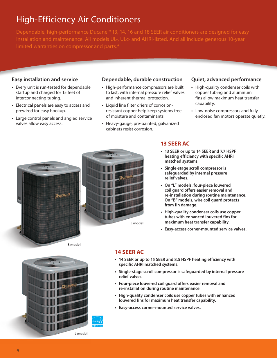 High-efficiency air conditioners, 13 seer ac, 14 seer ac | Ducane (HVAC) Air Conditioning and Heating User Manual | Page 4 / 12