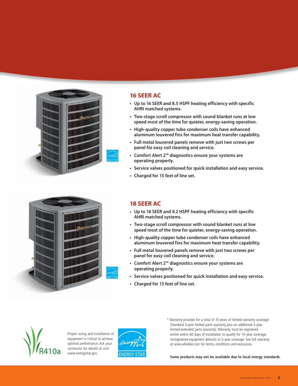 18 seer ac, 16 seer ac | Ducane (HVAC) Air Conditioning and Heating User Manual | Page 5 / 12