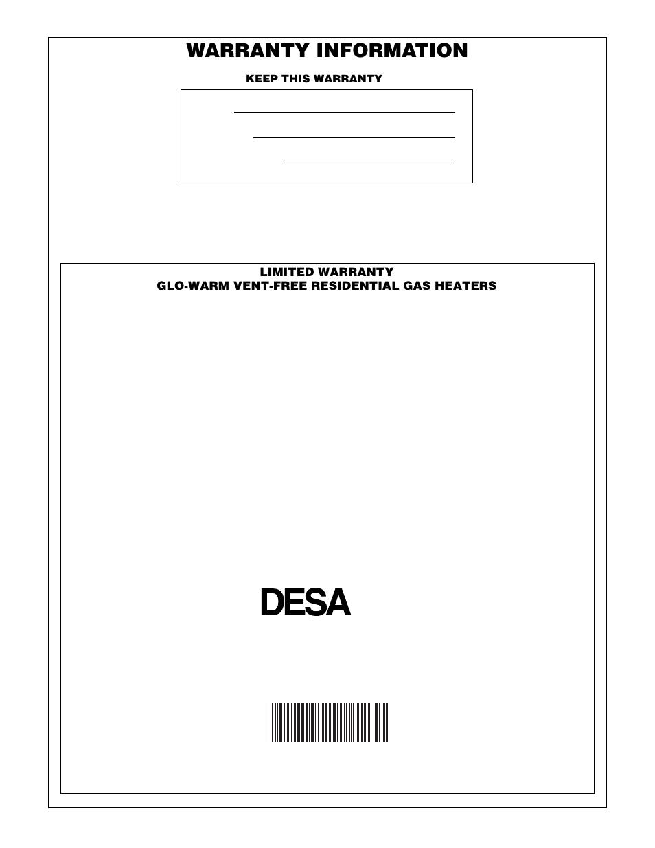 Warranty information | Desa FB-10BA User Manual | Page 26 / 26