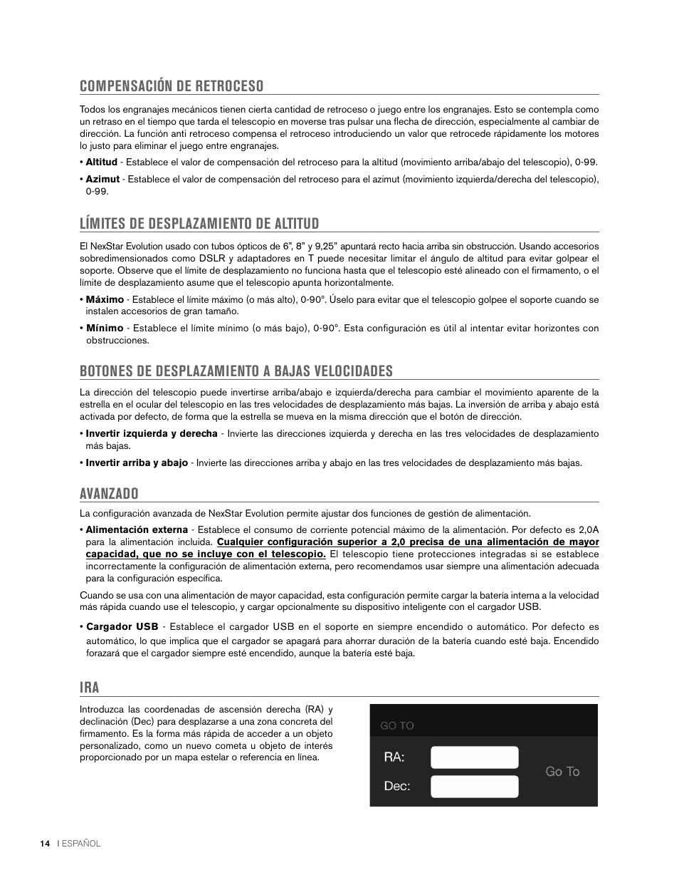 Compensación de retroceso, Límites de desplazamiento de altitud, Botones de desplazamiento a bajas velocidades | Avanzado | Celestron NexStar Evolution 6 150mm f/10 Schmidt-Cassegrain GoTo Telescope User Manual | Page 100 / 142